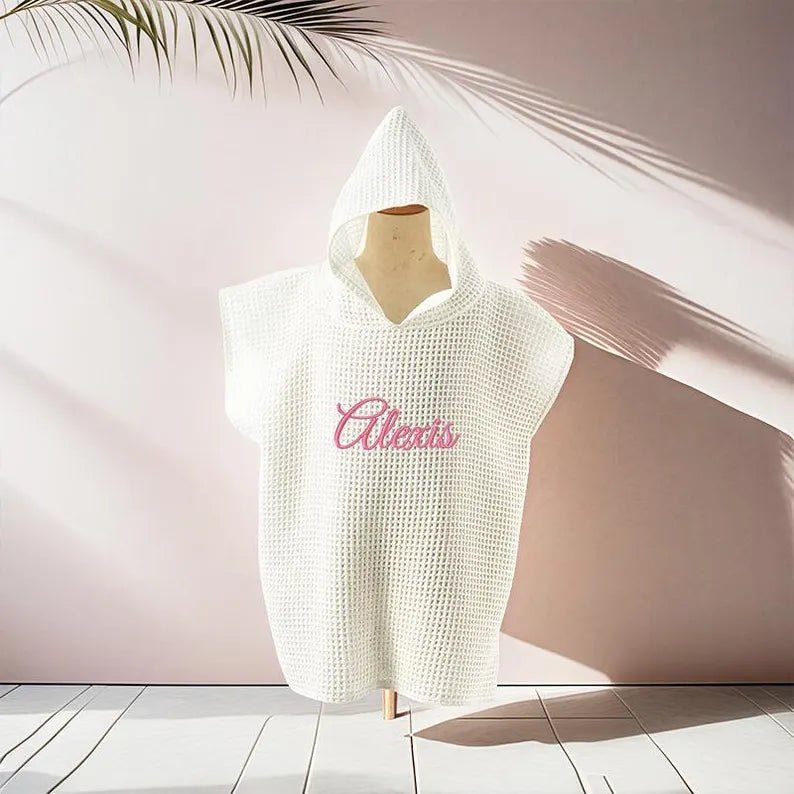 Personalized Embroidery Kids Waffle Bathrobe Cape - Suitable For Children Aged 2-7 - Canvasgiftco