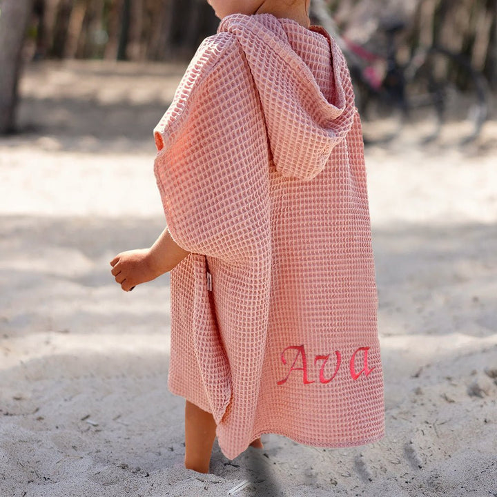 Personalized Embroidery Kids Waffle Bathrobe Cape - Suitable For Children Aged 2-7 - Canvasgiftco