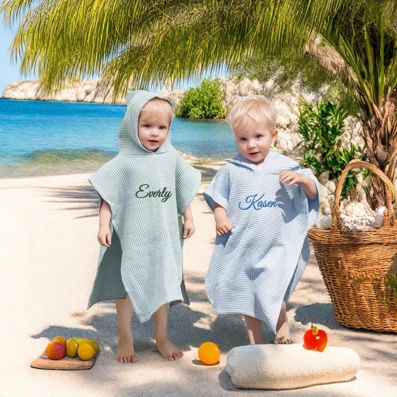 Personalized Embroidery Kids Waffle Bathrobe Cape - Suitable For Children Aged 2-7 - Canvasgiftco
