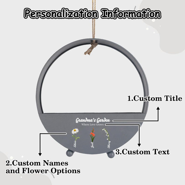 Personalized Flower Basket, Grandma's Garden Hanging Metal Flower Basket, Mother's Day Gifts, Birthday Gifts from Grandkid, Gift for Grandma - Canvasgiftco