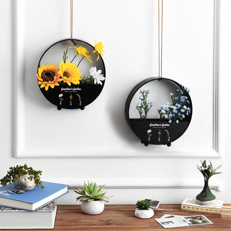 Personalized Flower Basket, Grandma's Garden Hanging Metal Flower Basket, Mother's Day Gifts, Birthday Gifts from Grandkid, Gift for Grandma - Canvasgiftco