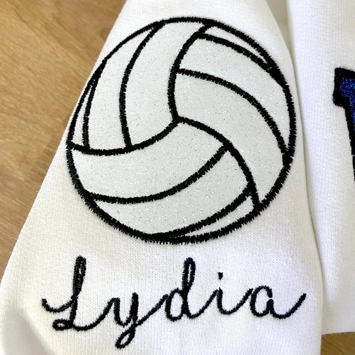 Personalized Glitter Embroidered Volleyball Mom Sweatshirt - Canvasgiftco