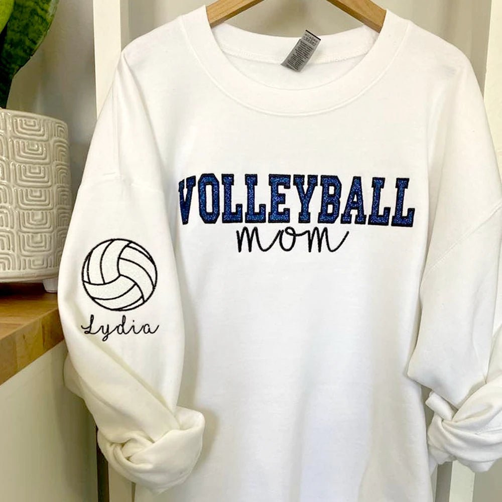Personalized Glitter Embroidered Volleyball Mom Sweatshirt - Canvasgiftco