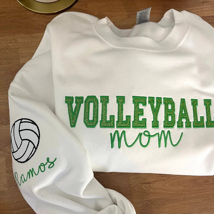 Personalized Glitter Embroidered Volleyball Mom Sweatshirt - Canvasgiftco