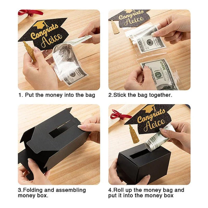 Personalized Glitter Graduation Cap Pull Out Money Gift Box Money Holder - Canvasgiftco
