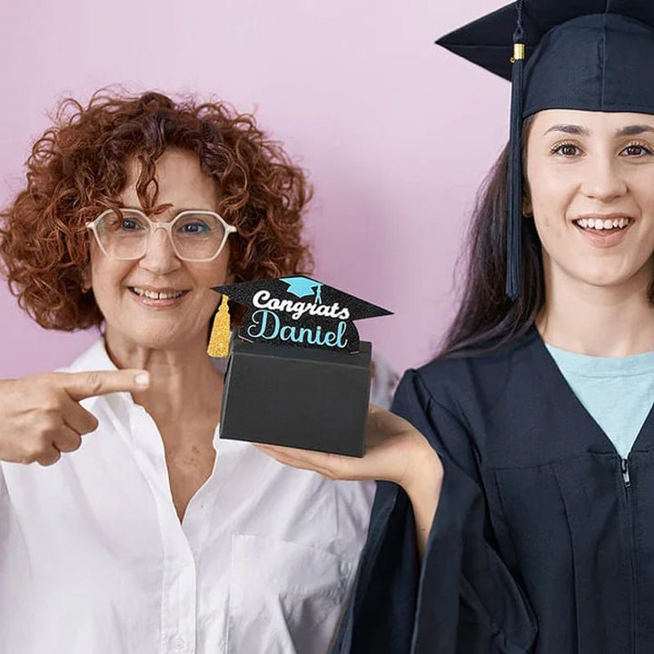 Personalized Glitter Graduation Cap Pull Out Money Gift Box Money Holder - Canvasgiftco