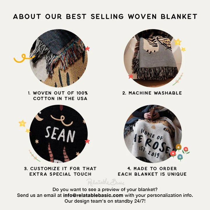 Personalized Gothic Skeleton Couple Woven Blanket – Custom Zodiac & Names Blanket - Canvasgiftco