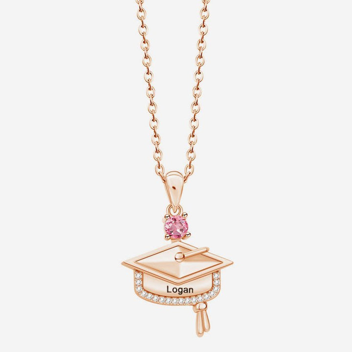 Personalized Graduation Cap Birthstone Necklace with Engraved Name and Year - Canvasgiftco