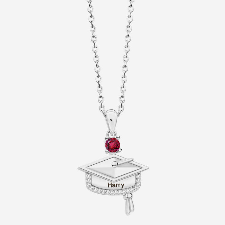 Personalized Graduation Cap Birthstone Necklace with Engraved Name and Year - Canvasgiftco