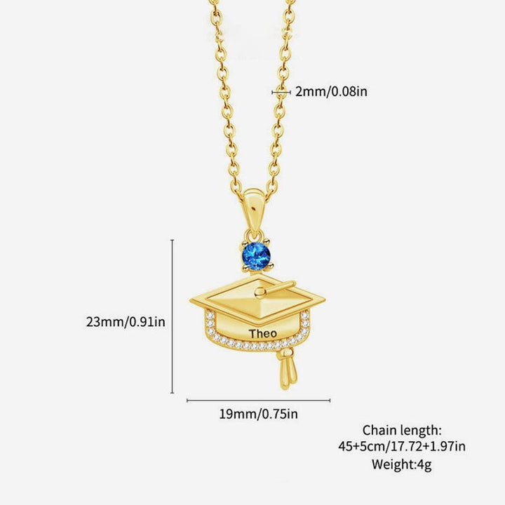 Personalized Graduation Cap Birthstone Necklace with Engraved Name and Year - Canvasgiftco