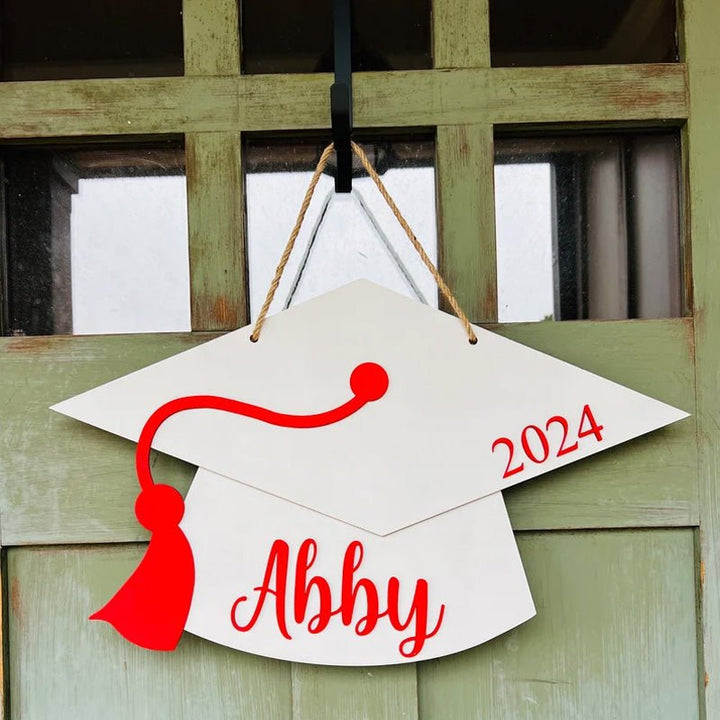 Personalized Graduation Door Hanger 2025 Graduation Gift - Wooden Grad Cap Sign - Canvasgiftco