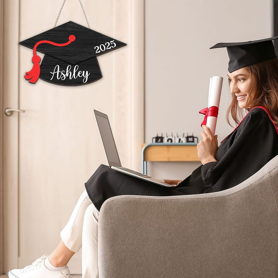 Personalized Graduation Door Hanger 2026 Graduation Gift - Wooden Grad Cap Sign - Canvasgiftco