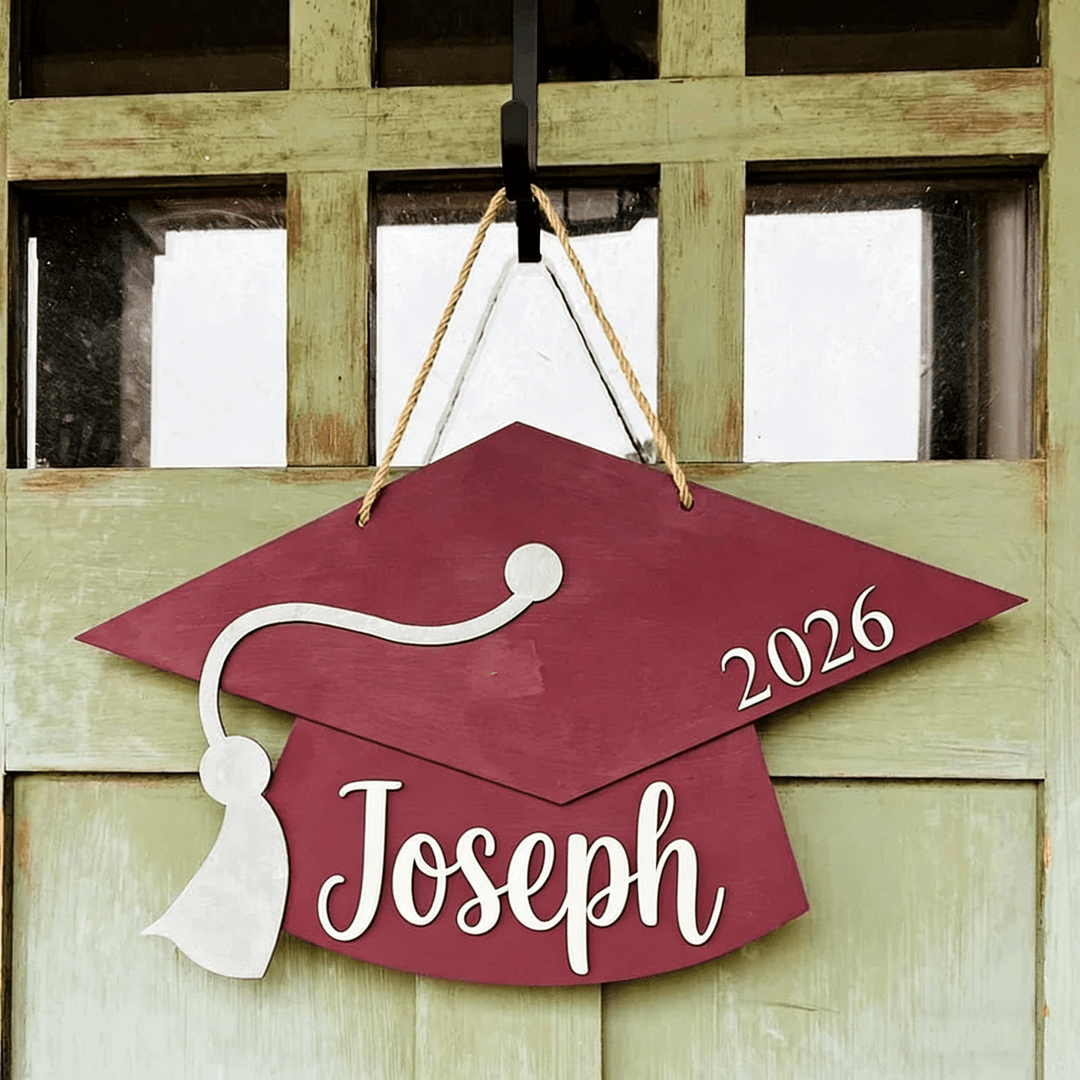 Personalized Graduation Door Hanger 2026 Graduation Gift - Wooden Grad Cap Sign - Canvasgiftco