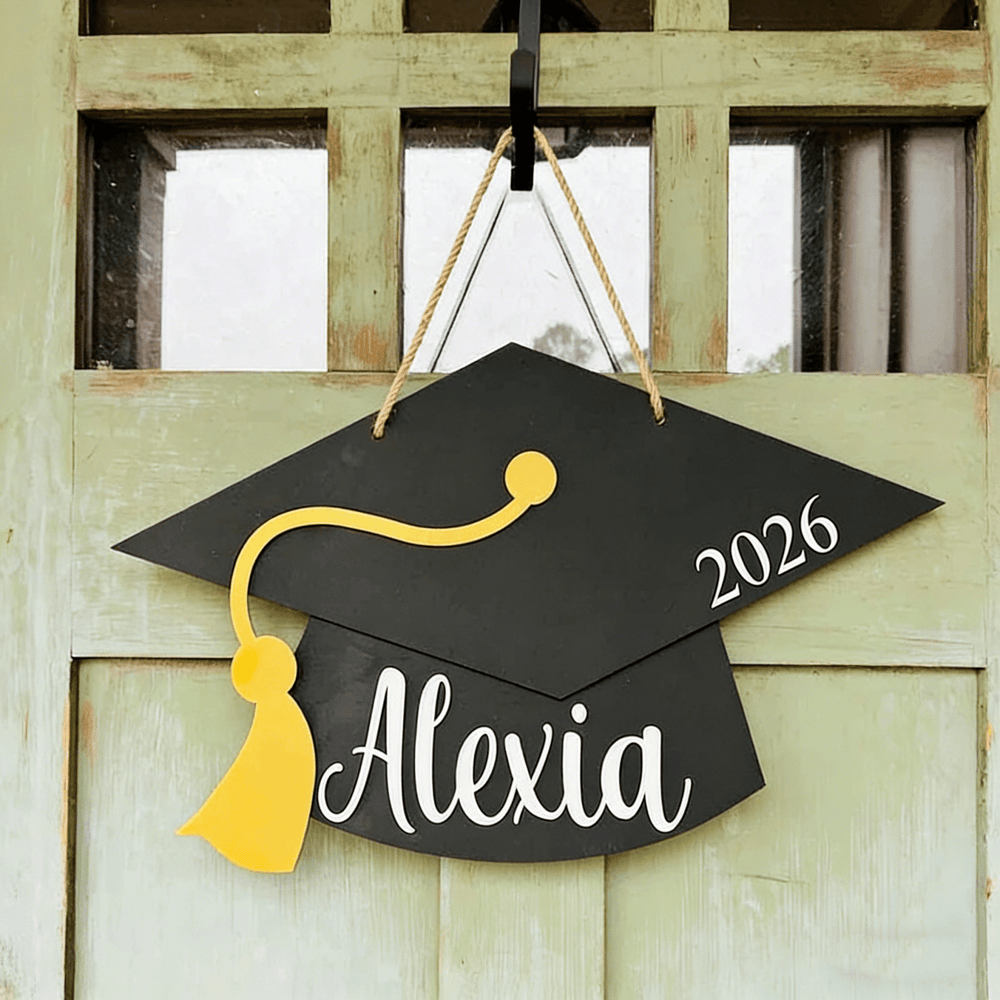 Personalized Graduation Door Hanger 2026 Graduation Gift - Wooden Grad Cap Sign - Canvasgiftco