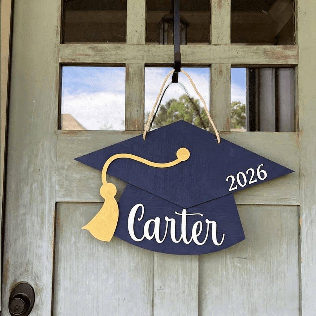 Personalized Graduation Door Hanger 2026 Graduation Gift - Wooden Grad Cap Sign - Canvasgiftco