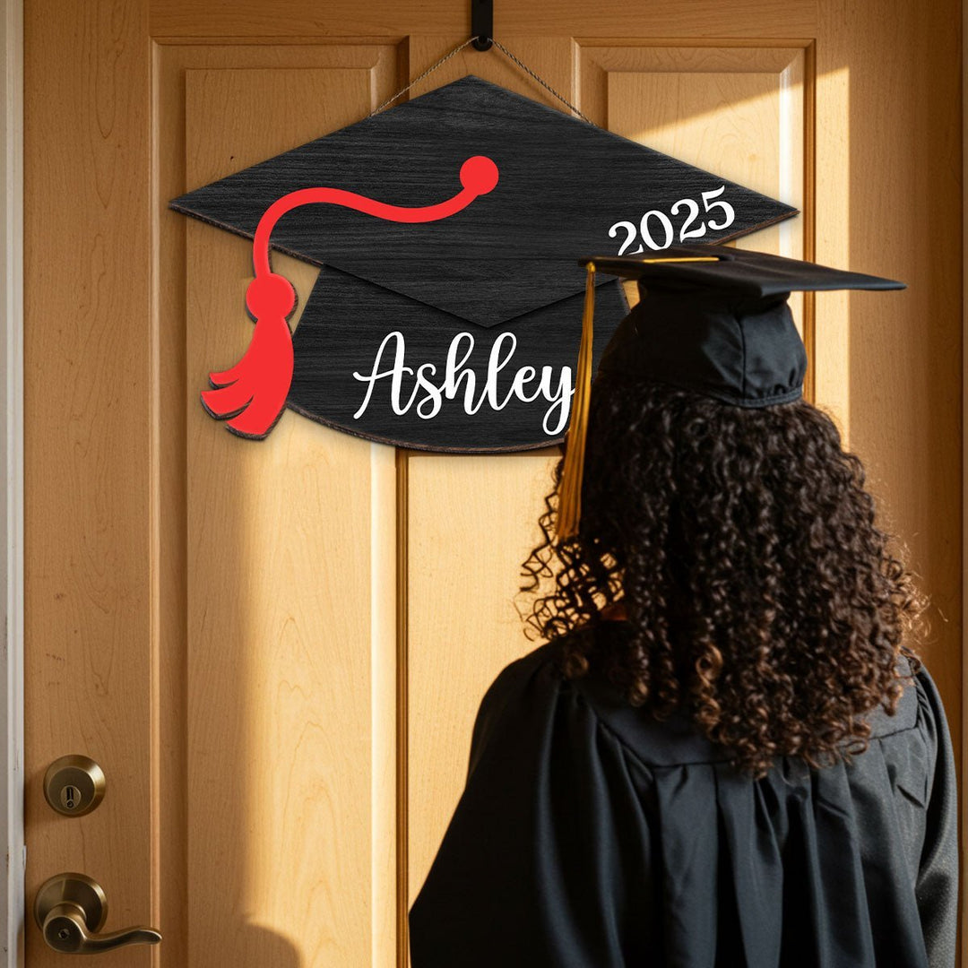 Personalized Graduation Door Hanger 2026 Graduation Gift - Wooden Grad Cap Sign - Canvasgiftco