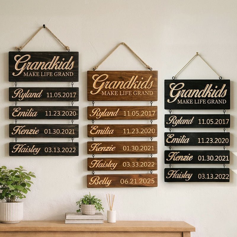 Personalized Grandkids Hanging Sign | 2024 Version Engraved Design - Canvasgiftco