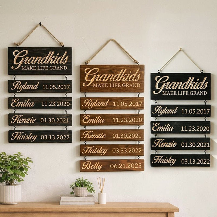 Personalized Grandkids Hanging Sign | 2024 Version Engraved Design - Canvasgiftco