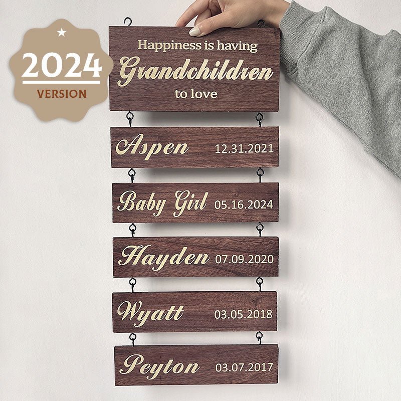 Personalized Grandkids Hanging Sign | 2024 Version Printed Design - Canvasgiftco