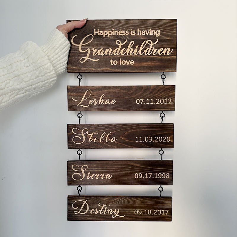 🆕 Personalized Grandkids Hanging Sign | 2025 Engraved Version - Canvasgiftco