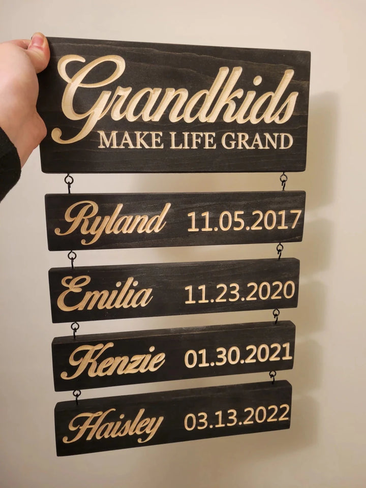 Personalized Grandkids Hanging Sign (Engraved) Family Keepsake - Canvasgiftco