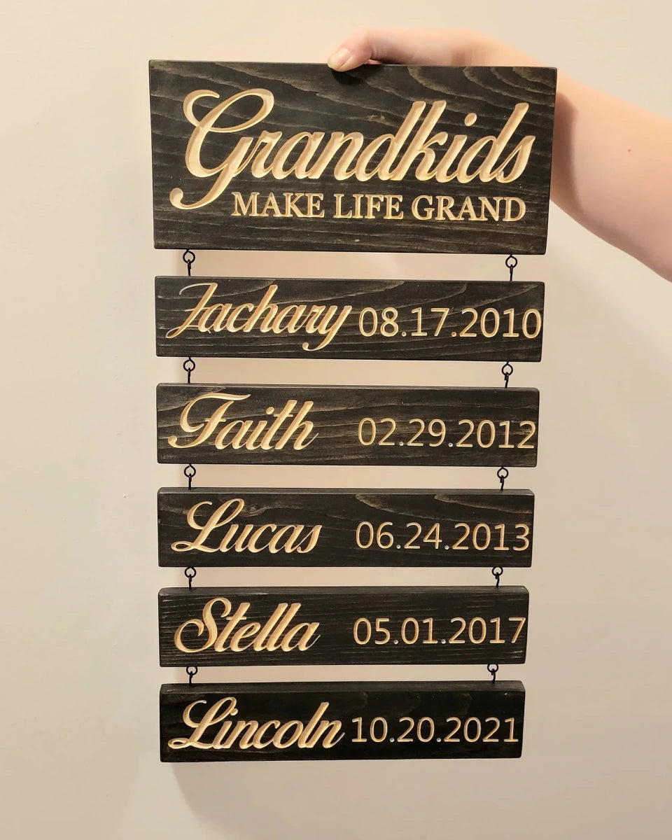 Personalized Grandkids Hanging Sign (Engraved) Family Keepsake - Canvasgiftco