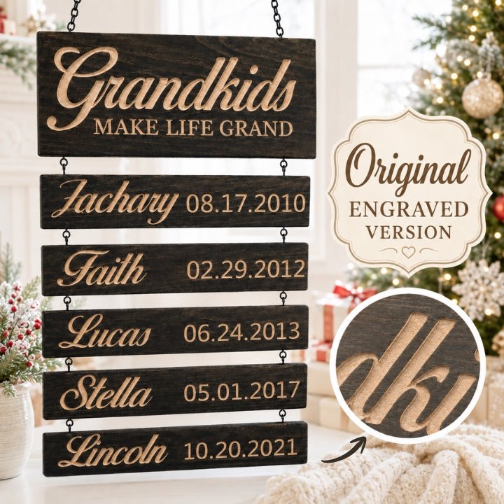 Personalized Grandkids Hanging Sign | Original Engraved Version - Canvasgiftco