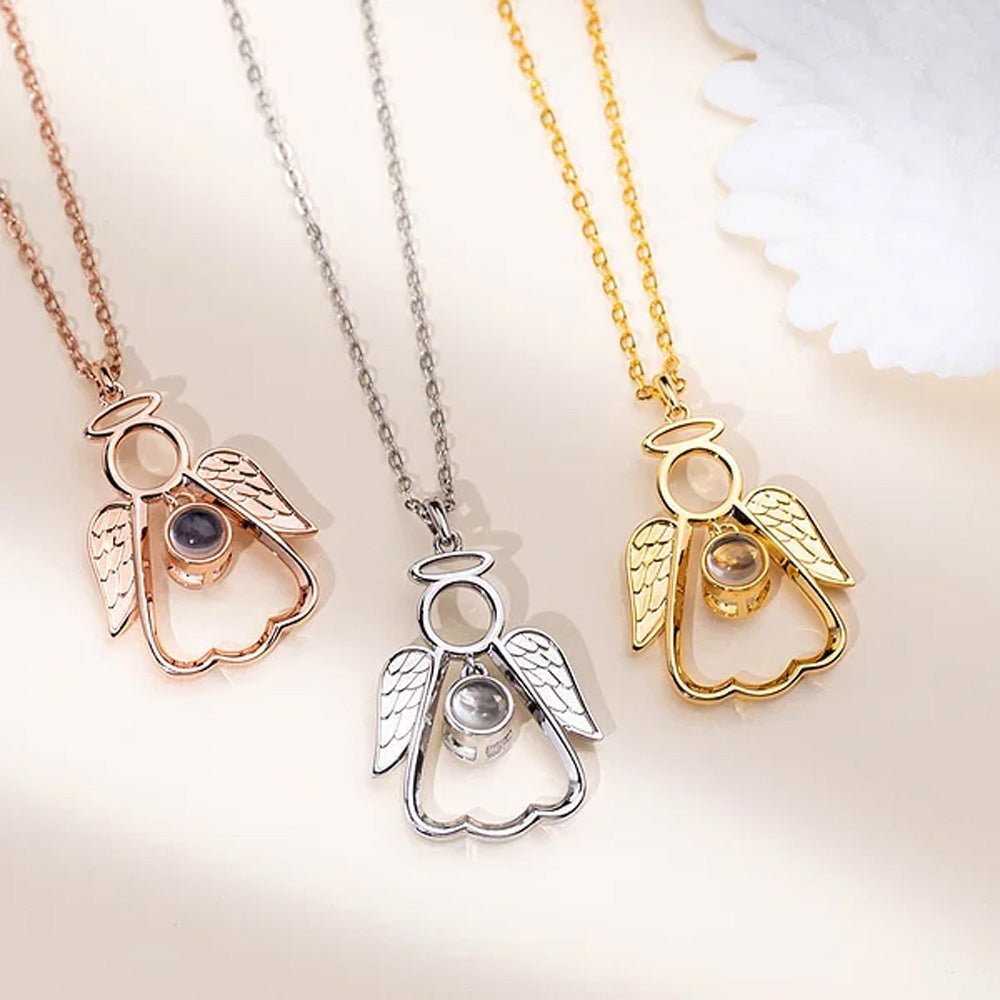 Personalized Guardian Angel Photo Projection Memorial Necklace - Canvasgiftco