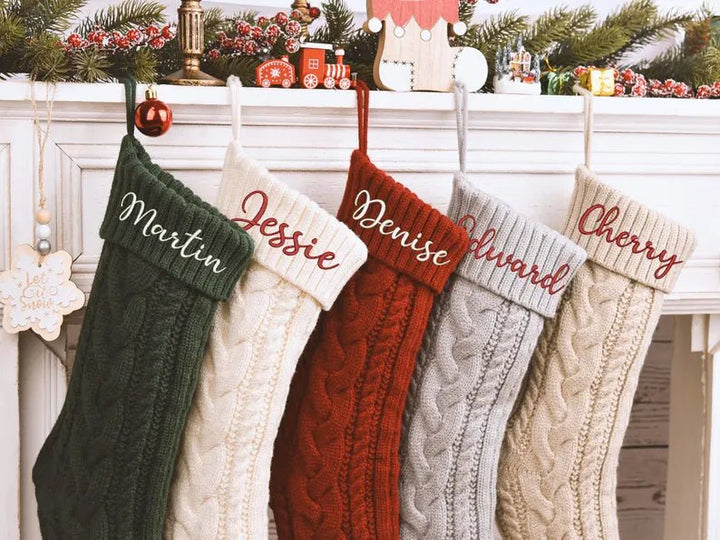 Personalized Hand Embroidered Christmas Stocking Decorations, Sock Gift Bags - Canvasgiftco