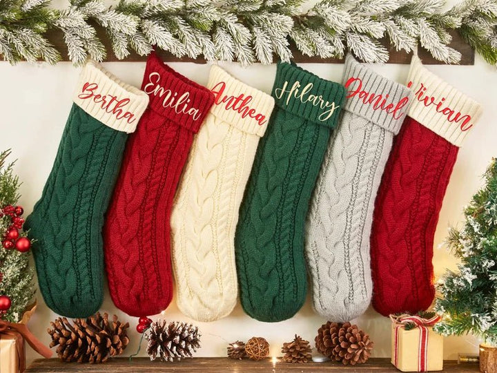 Personalized Hand Embroidered Christmas Stocking Decorations, Sock Gift Bags - Canvasgiftco