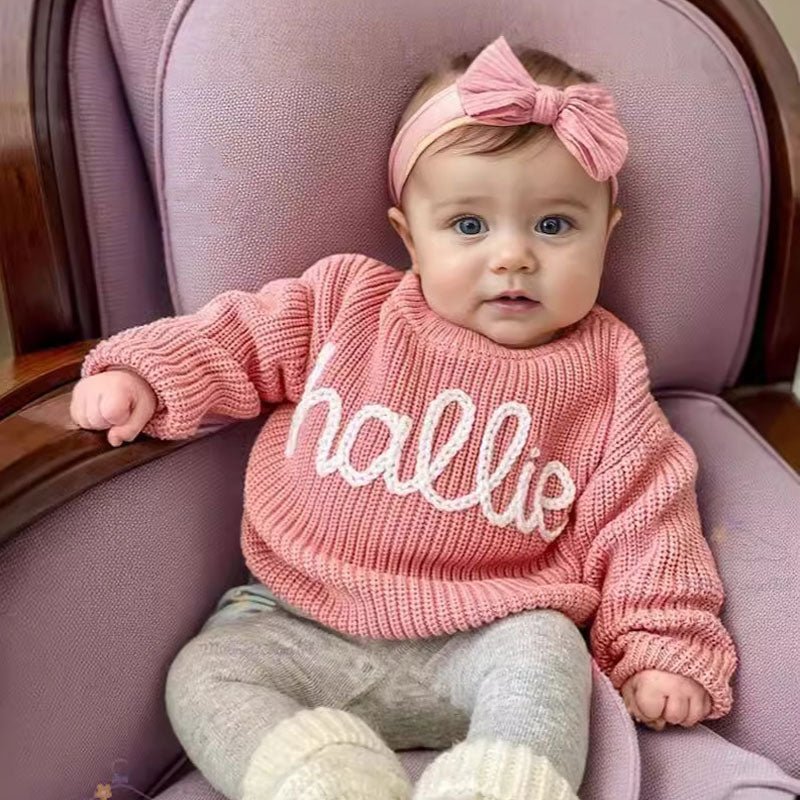 Personalized Hand-Knitted Baby Sweaters - A Hand-Embroidered Sweater Made for Baby’s First Memories - Canvasgiftco