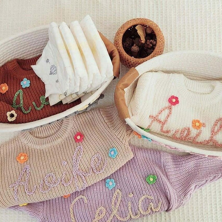Personalized Hand-Knitted Baby Sweaters - A Hand-Embroidered Sweater Made for Baby’s First Memories - Canvasgiftco