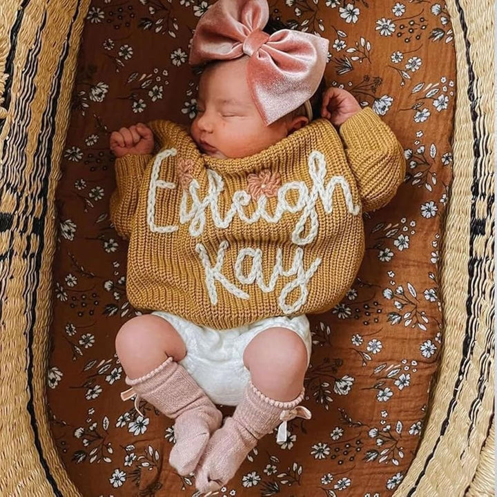 Personalized Hand - Knitted Baby Sweaters - A Hand - Embroidered Sweater Made for Baby’s First Memories - Canvasgiftco