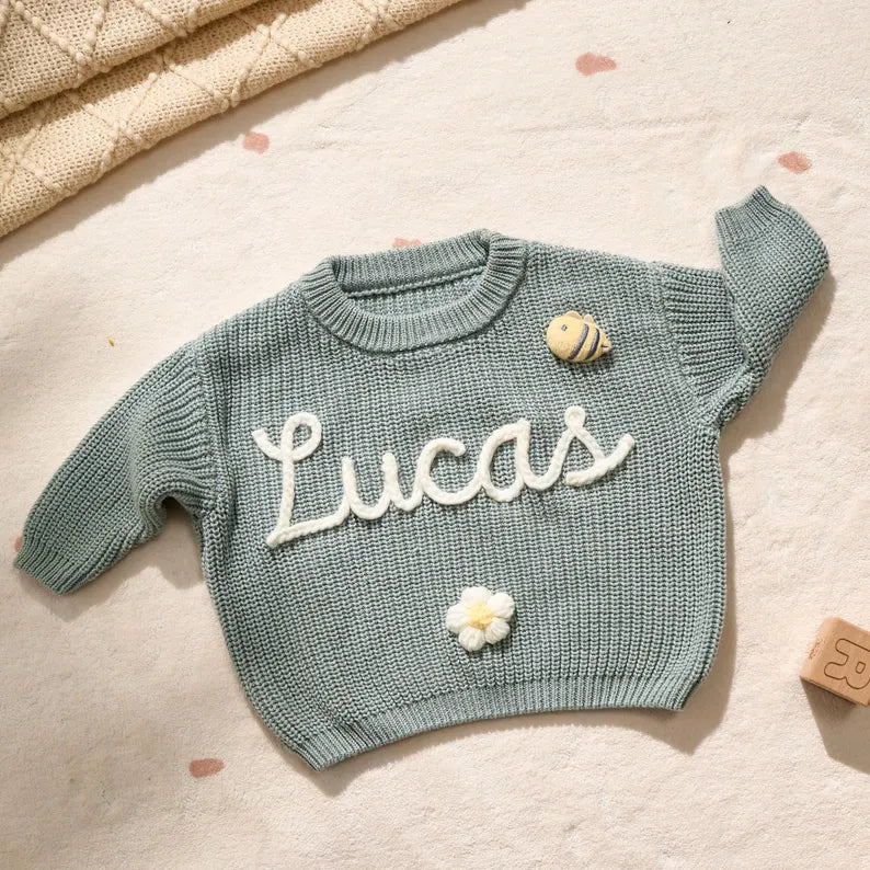 Personalized Hand - Knitted Baby Sweaters - A Hand - Embroidered Sweater Made for Baby’s First Memories - Canvasgiftco