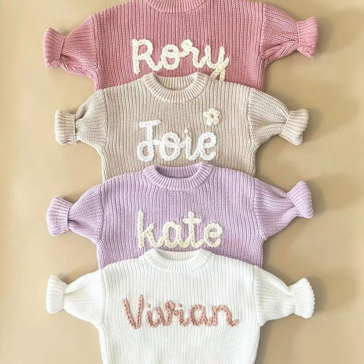 Personalized Hand-Knitted Baby Sweaters - A Hand-Embroidered Sweater Made for Baby’s First Memories - Canvasgiftco