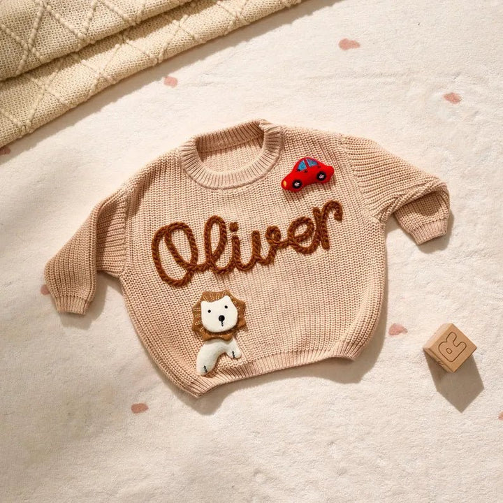 Personalized Hand-Knitted Baby Sweaters - A Hand-Embroidered Sweater Made for Baby’s First Memories - Canvasgiftco