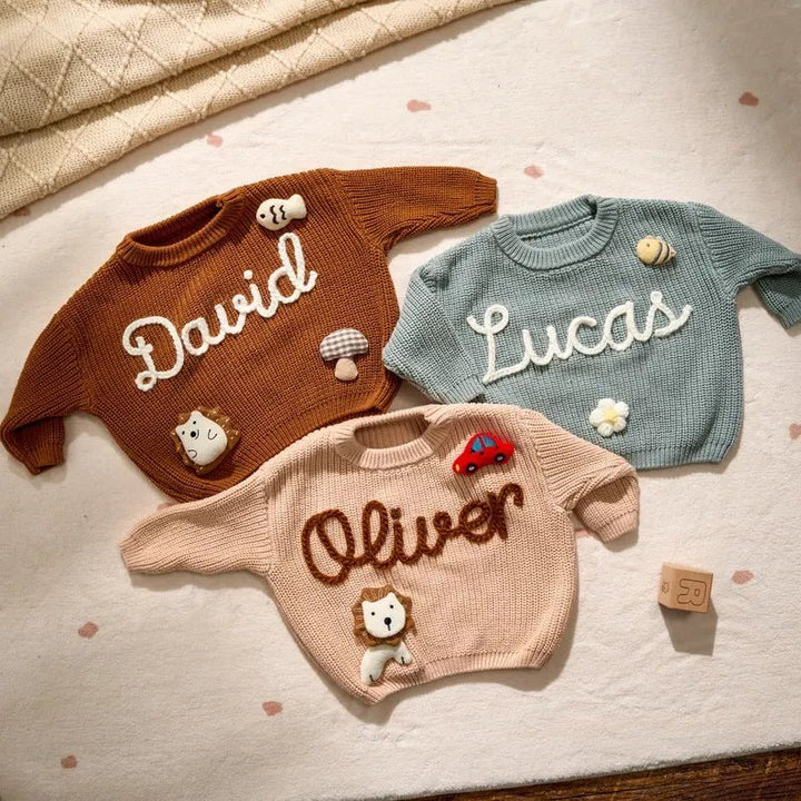 Personalized Hand-Knitted Baby Sweaters - A Hand-Embroidered Sweater Made for Baby’s First Memories - Canvasgiftco