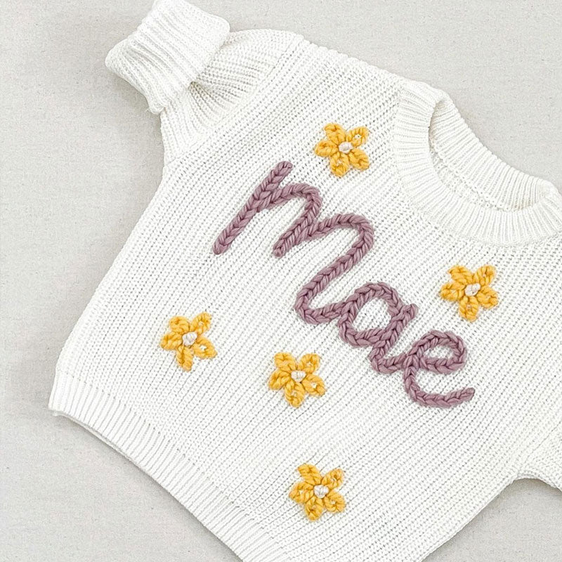 Personalized Hand-Knitted Baby Sweaters - A Hand-Embroidered Sweater Made for Baby’s First Memories - Canvasgiftco