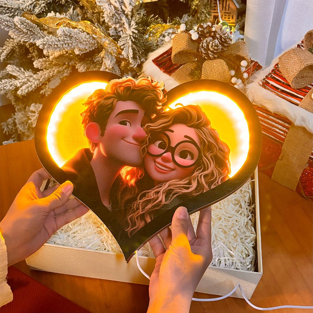 Personalized Heart Photo Cartoon Portrait Frame with LED - Canvasgiftco