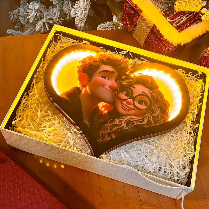 Personalized Heart Photo Cartoon Portrait Frame with LED - Canvasgiftco