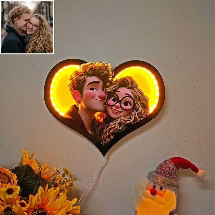 Personalized Heart Photo Cartoon Portrait Frame with LED - Canvasgiftco