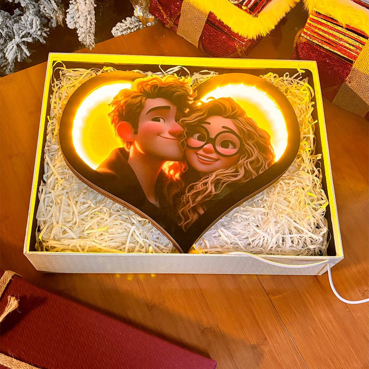 Personalized Heart Photo Cartoon Portrait Frame with LED - Canvasgiftco
