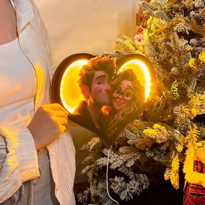 Personalized Heart Photo Cartoon Portrait Frame with LED - Canvasgiftco