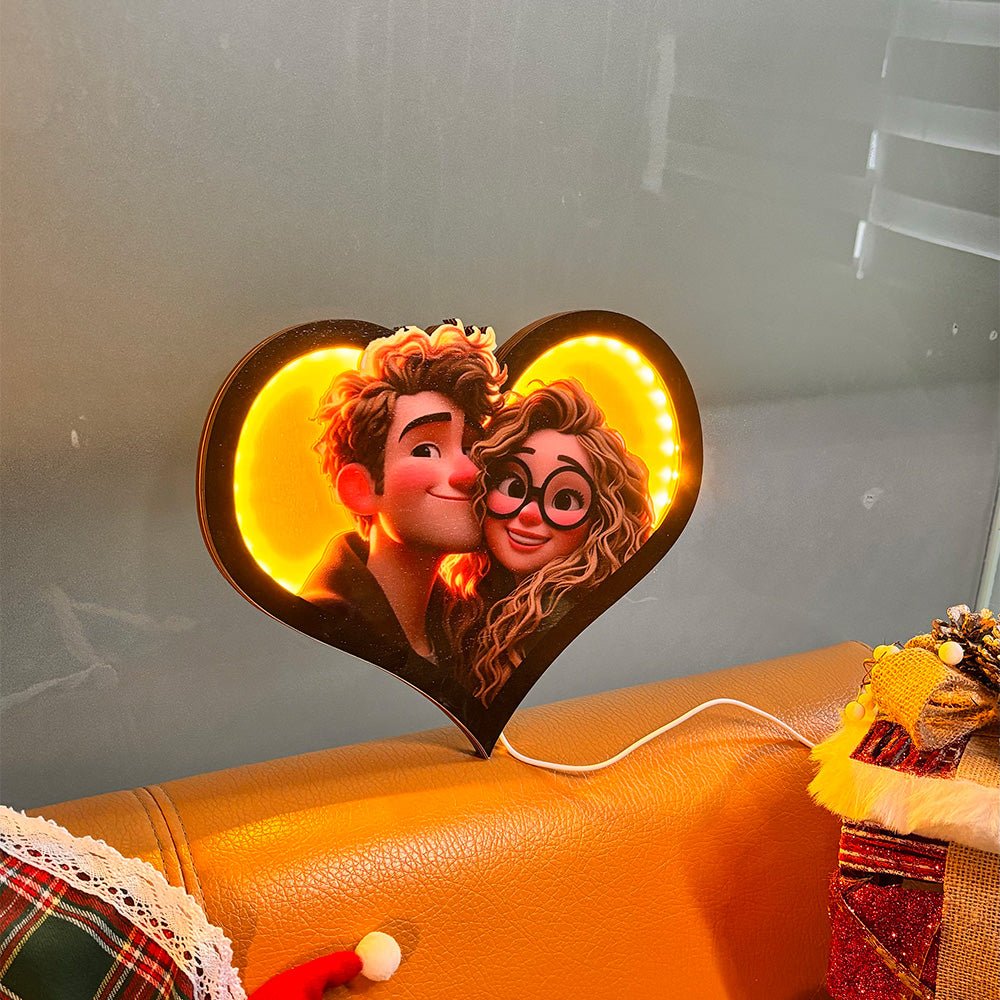 Personalized Heart Photo Cartoon Portrait Frame with LED - Canvasgiftco