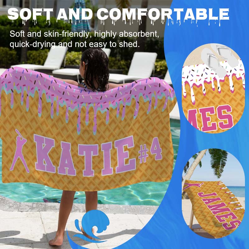 Personalized Ice Cream Drip Baseball Beach Towel - Canvasgiftco