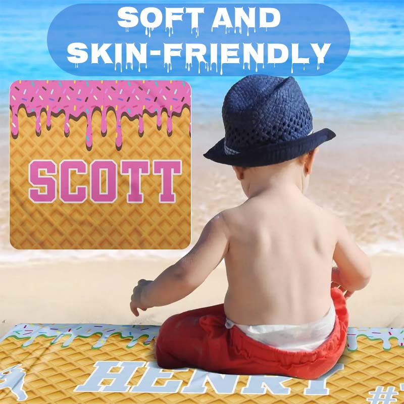 Personalized Ice Cream Drip Baseball Beach Towel - Canvasgiftco