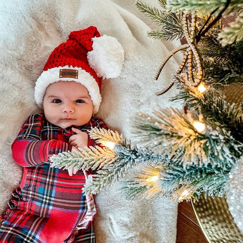 Personalized Leather Patch Christmas Santa Hat - Canvasgiftco