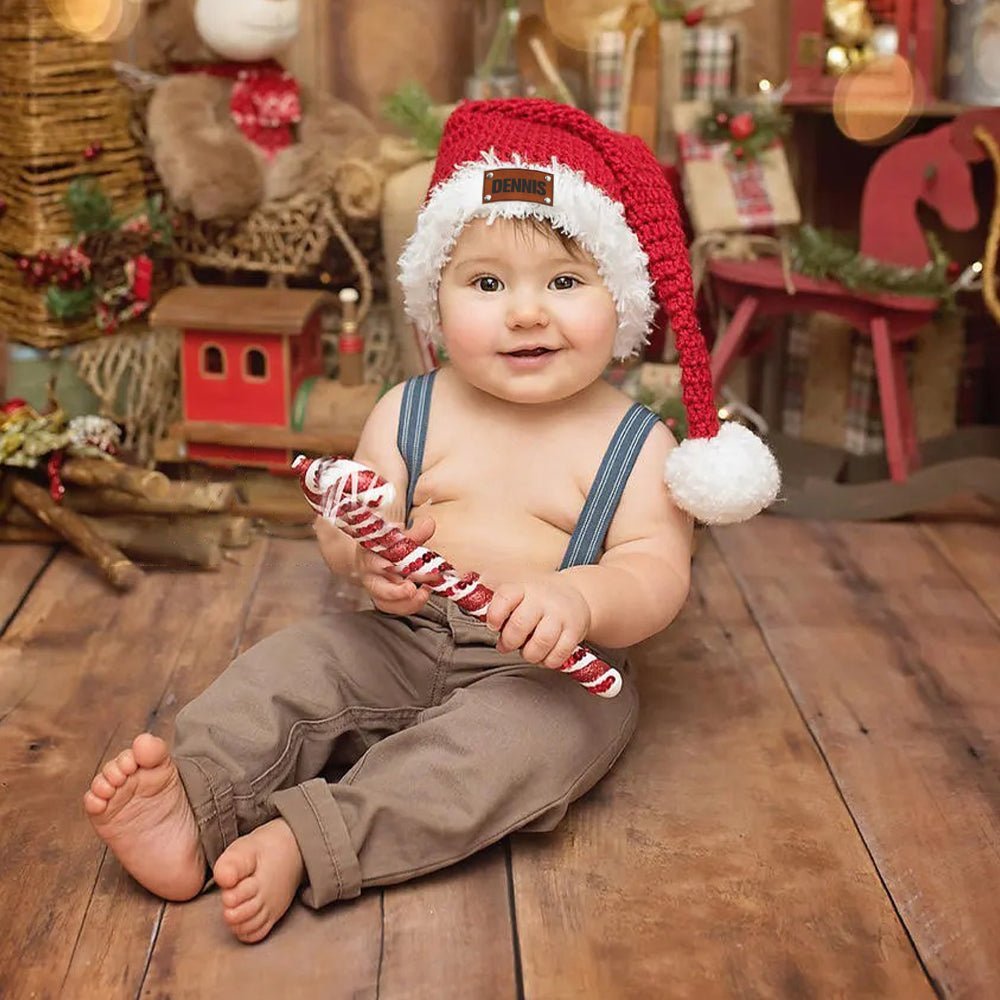 Personalized Leather Patch Christmas Santa Hat - Canvasgiftco