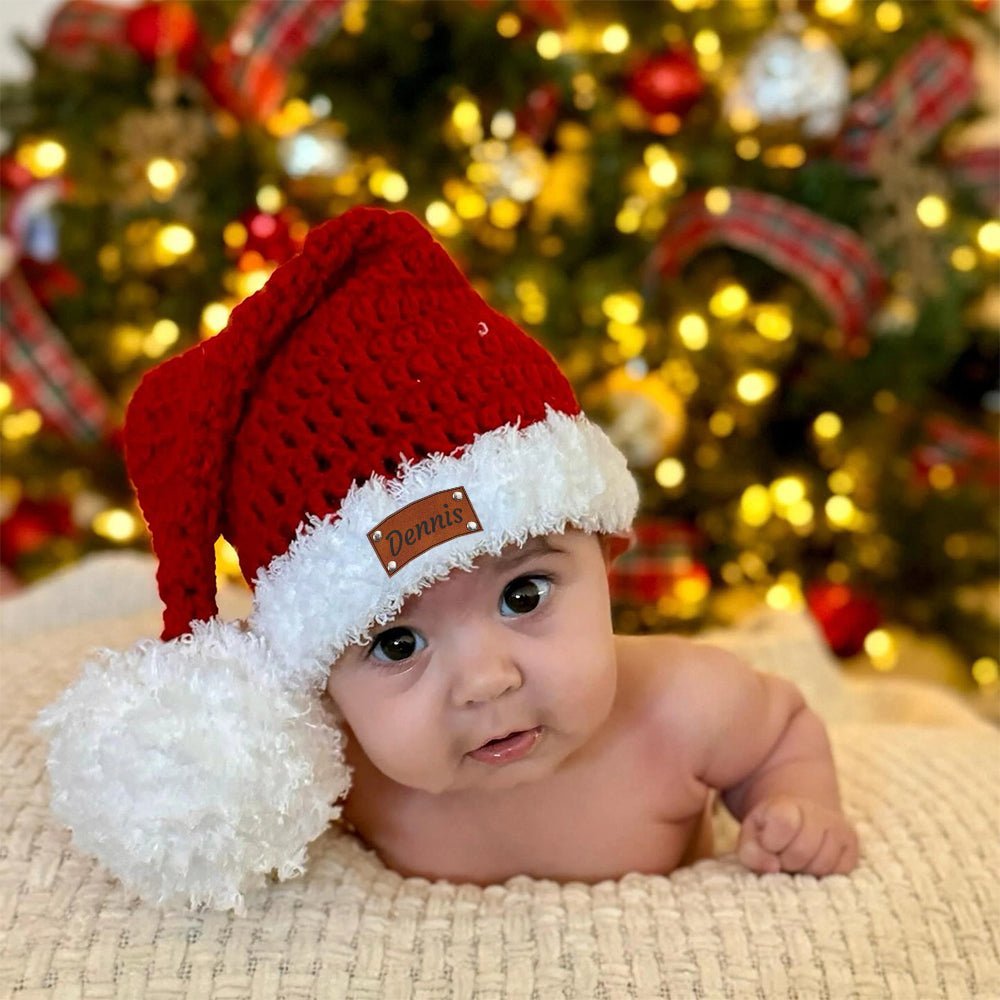Personalized Leather Patch Christmas Santa Hat - Canvasgiftco