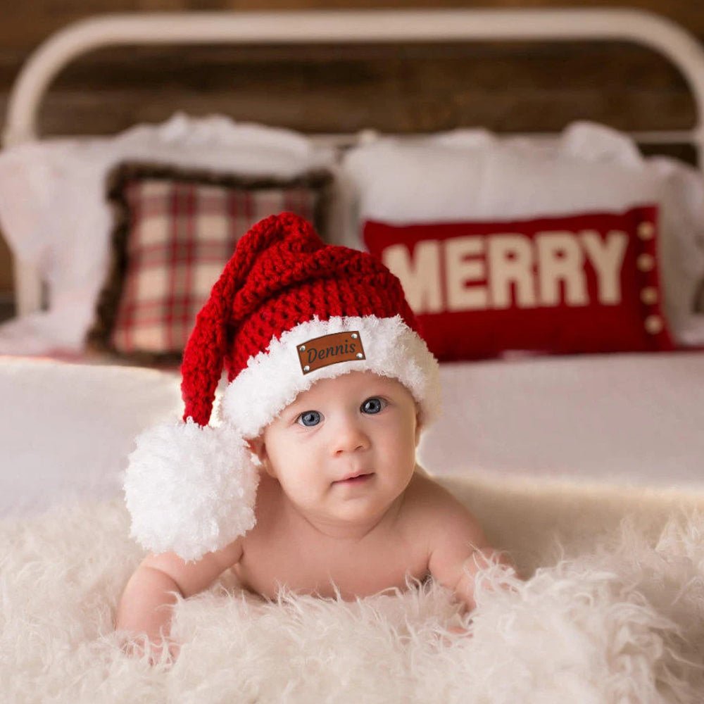 Personalized Leather Patch Christmas Santa Hat - Canvasgiftco